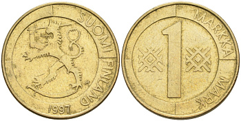 ФИНЛЯНДИЯ 1 МАРКА 1997 M KM 76 алюминиевая бронза 4563-551
