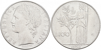 ИТАЛИЯ 100 ЛИР 1958 R АФИНА KM 96.1 сталь 3855-736