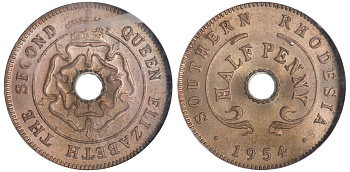 Южная Родезия 1/2 пенса 1954 в в слабе NGC, грейд MS64 BN KM 28 бронза UNC 15-004-03