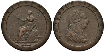 Великобритания 1 пенни 1797 Георг III (1760-1820) KM 618, Spink 3777 медь 1524-1322