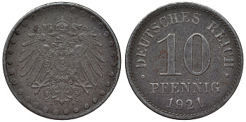 Германия 10 пфеннигов 1921 A KM 20, J. 298 железо 4119-245