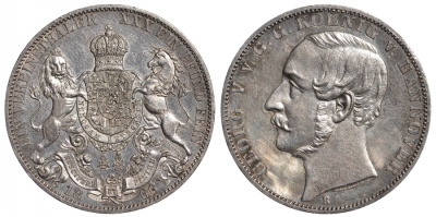 Брауншвейг-Каленберг-Ганновер 1 талер 1866 В, Георг V (1851-1866) КМ 230, AKS. 144, Dav. 682, Kahnt 239, Thun 174 серебро UNC 00-815-57