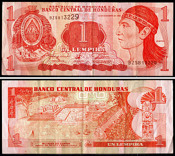 Гондурас 1 Лемпира 1996 Pick 79a бумага 3295-98-3-2
