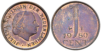 Нидерланды 1 цент 1980 Юлиана (1949-1980) KM 180 бронза UNC 220-521