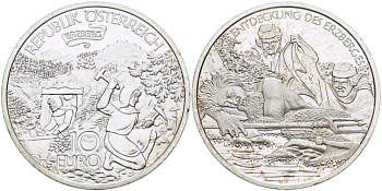 Австрия 10 евро 2010 серии сказки и легенды, открытие горы Эрцберг (железная гора) в Штирии KM 3185 серебро PROOF 1076-2-31