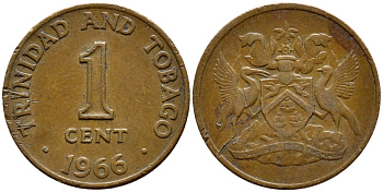 Тринидад и Тобаго 1 цент 1966 герб KM 1 бронза 4396-923