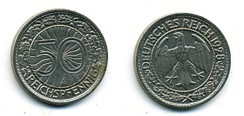 Германия 50 рейхспфеннигов 1928 A KM 49, J.324 никель 58-234