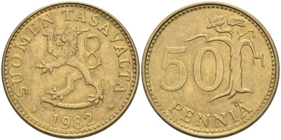 ФИНЛЯНДИЯ 50 ПЕННИ 1983 K KM 48 алюминиевая бронза 4563-442