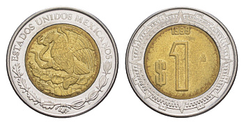 Мексика 1 песо 1999 Mo KM 603 биметалл 4636-524