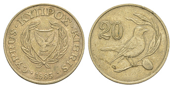 Кипр 20 центов 1985 птичка KM 57.2 никель латунь 4652-347