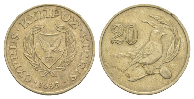 Кипр 20 центов 1985 птичка KM 57.2 никель латунь 4652-347