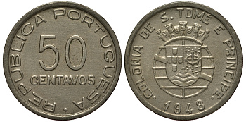 Португальское Сан-Томе и Принсипи 50 сентаво 1948 год тип KM 8 никель бронза 00-00