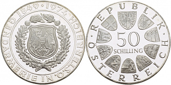 Австрия 50 шиллингов 1974 125 лет Австрийской полиции KM 2920 серебро PROOF 11-140-24