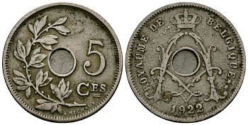 Бельгия  5 сантимов 1922 Belgique KM 66 медно-никель 4582-1211