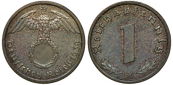 ГЕРМАНИЯ 1 РЕЙХСПФЕННИГ 1939 A J 361, KM 89 бронза 72-1633