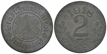 Франкенталь (Пфальц, Бавария) 2 пфенинга 1918 Funck 135.8, Men05 7460.12, Men18 9381.12 цинк 4604-942