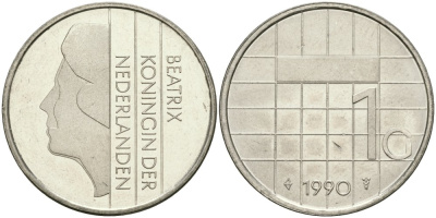 Нидерланды 1 гульден 1990 Беатрикс (1980-2013) KM 205 никель UNC 4579-444