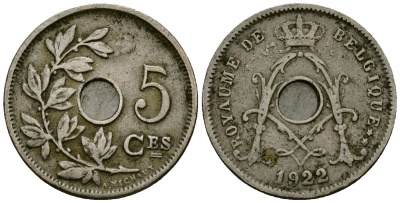 Бельгия  5 сантимов 1922 Belgique KM 66 медно-никель 4582-1211
