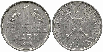 ФРГ 1 МАРКА 1973 D KM 110, J. 385 медно-никель 113-215
