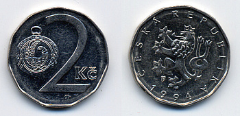 Чехия 2 кроны 1994 KM 9 сталь плакированная никелем 46-1713