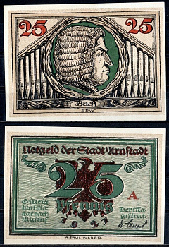 Арнштадт (Тюрингия) 25 пфеннигов 1921 Mehl Grabowski 43.2-1/6 бумага UNC (пресс) 7556-25-2-1