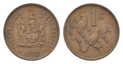ЮАР 1 цент 1972 герб, капские воробьи KM 82 бронза 4627-158