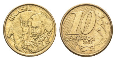 Бразилия 10 сентаво 2002 KM 649 сталь плакированная латунью 4664-526
