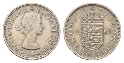 Великобритания 1 шиллинг 1963 Елизавета II (1952-2022), Английский герб KM 904, Spink 4147 медно-никель 4698-1042