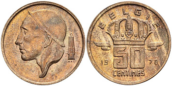 Бельгия 50 сантимов 1970 Belgie, Бодуэн I (1951-1993) KM 149.1 бронза 4528-945