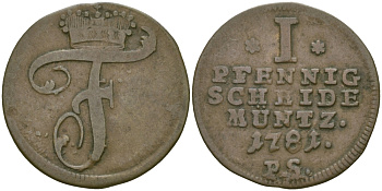 Вальдек-Пирмонт 1 пфенниг 1787 PS KM 42 медь 99-816