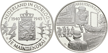 Нидерланды медаль ND Голландия в войне 1940-1945, отправка на работу в Германию, 31,3 гр, 45,0 мм  серебро  PROOF  11-323-34