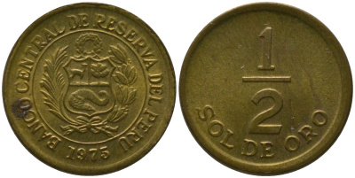 Перу 1/2 соль 1975 KM 265, Schon 65 латунь 4532-241
