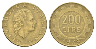Италия 200 лир 1979 R, шестерня KM 105 алюминиевая бронза 4704-842