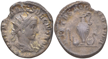 Римская Империя антониниан 250 - 251 Геренний Этруск, сын Траяна Деция, в ранге цезаря, бюст цезаря, Q HER ETR MES DECIVS NOB C / священные сосуды, PIETAS AVGVSTORVM, Рим RIC 143 серебро 1073-14-117