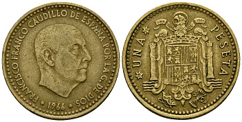 Испания 1 песета 1966 (69) Франсиско Франко (1939-1975) KM 796 алюминиевая бронза 4138-1026