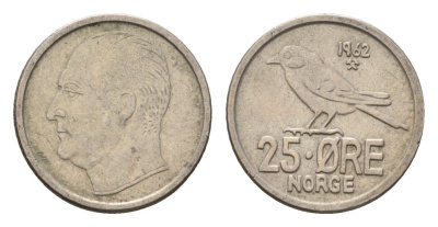 Норвегия 25 эре 1962 Улаф V (1957-1991) KM 407 медно-никель 4702-311