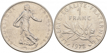 ФРАНЦИЯ 1 ФРАНК 1972 СЕЯТЕЛЬ KM 925.1 никель 186-342