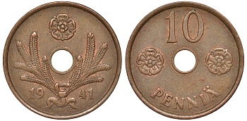 Финляндия 10 пенни 1941 KM 33.1 медь 51-3447
