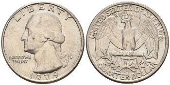 США 25 центов = квотер 1979 D, Вашингтон KM 164а медь плакированная медно-никелем 4577-436