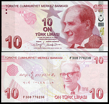Турция 10 лир 2009 серия F, Президент Кемаль Ататюрк, Джахит Арф Pick 223 f  бумага  UNC (пресс) 448-106-1