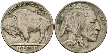 США 5 центов 1935 индеец, бизон KM 134 медно-никель 4525-1051