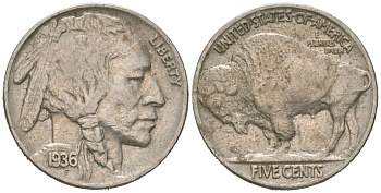 США 5 центов 1936 индеец, бизон KM 134 медно-никель 4614-1241