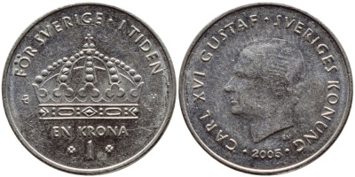 Швеция 1 крона 2005 Карл XVI Густав (1973- ) KM 894 медно-никель 4681-612