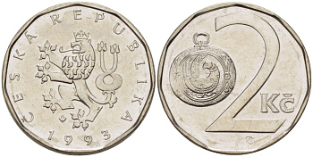 Чехия 2 кроны 1993 KM 9 сталь плакированная никелем 67-513