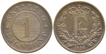 ДАНИЯ 1 СКИЛЛИНГ РИГСМОНТ 1856 ФРЕДЕРИК VII (1848-1863) KM 763 (С135) бронза 34-531