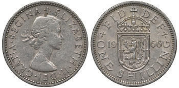 Великобритания 1 шиллинг 1966 Елизавета II (1952-2022), Шотландский герб KM 905, Spink 4148 медно-никель 4122-1031