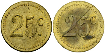 Франция 25†сантимов XIX-XX век ресторанный жетон латунь 4166-1115