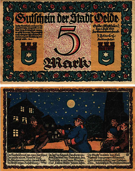 ЭЛЬДЕ 5 МАРОК 1921 НОТГЕЛЬД, 1 ИЮЛЯ 1921, ЗЕМЛЯ СЕВЕРНЫЙ РЕЙН-ВЕСТФАЛИЯ Grabowski 1007.2 бумага 8608-14-2-2