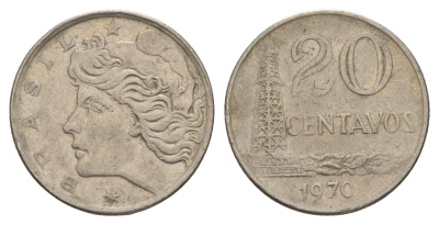 Бразилия 20 сентаво 1970 год-тип KM 579.2 медно-никель 4656-1241