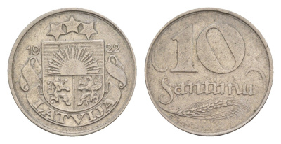 Латвия 10 сантимов 1922 год-тип KM 4 никель 4658-1234